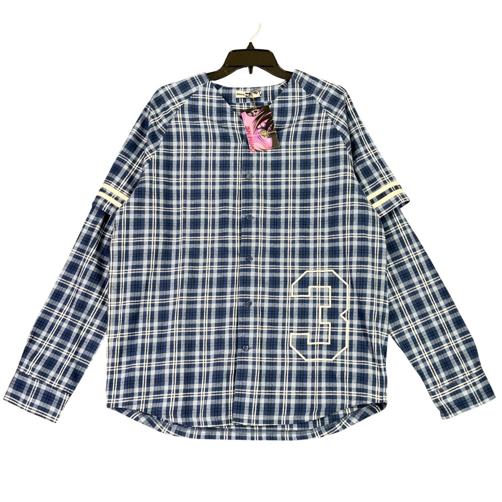 Shihiko Flannel Baseball Jersey Mens M Streetwear Anime Cybercore‎ Manga